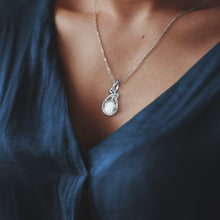 Load image into Gallery viewer, Diamonds necklaces and pear shape natural opal in 925 sterling silver