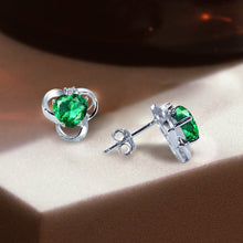 Load image into Gallery viewer, Heart Shape CR Emerald And Genuine Diamond 925 Silver Earrings