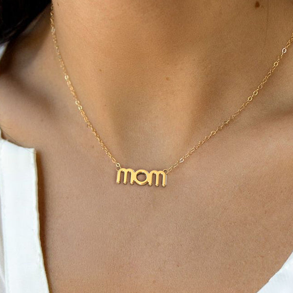 Tiny mom letter pendant Necklace in 14k Yellow gold perfect for mothers day gift