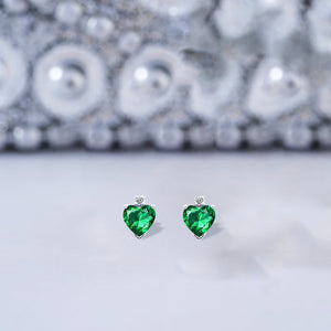 5mm created emerald heart and genuine diamond earring on 925 sterling silver