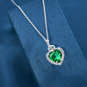 1.72ct CR-Emerald Heart Shape Gemstone and Diamond Pendant in 925 Silver