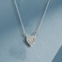 Load image into Gallery viewer, Minimalist diamond heart pendant 18k white gold and 18-inch adjustable chain.