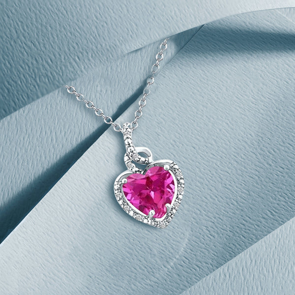 2.15ct Pink Topaz Heart Shape Gemstone and Diamond Pendant in 14K White Gold