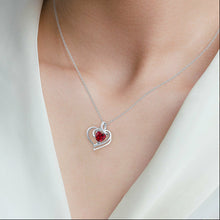 Load image into Gallery viewer, Silver simulated ruby pendant white natural diamond 18-inch cable chain