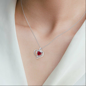 Silver simulated ruby pendant white natural diamond 18-inch cable chain