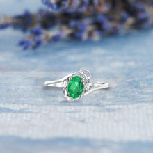 Load image into Gallery viewer, Diamond and Emerald Ring for Young Ladies in 14K White Gold