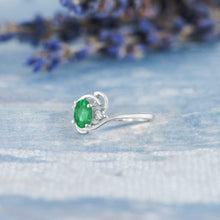 Load image into Gallery viewer, Diamond and Emerald Ring for Young Ladies in 14K White Gold