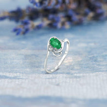 Load image into Gallery viewer, Diamond and Emerald Ring for Young Ladies in 14K White Gold