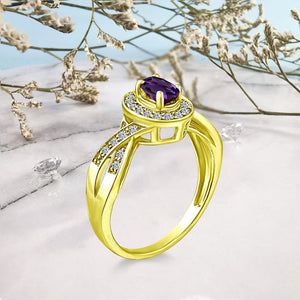 Exquisite Amethyst and Diamond Engagement Ring in 14K Yellow Gold