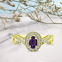 Load image into Gallery viewer, Exquisite Amethyst and Diamond Engagement Ring in 14K Yellow Gold