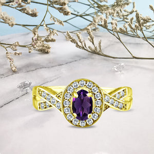 Exquisite Amethyst and Diamond Engagement Ring in 14K Yellow Gold