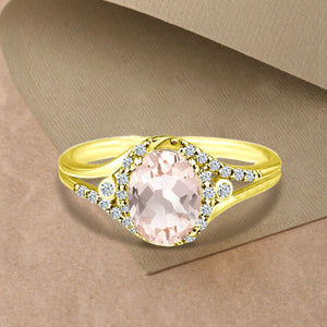 Exquisite 1.50 Carat Morganite Gemstone Ring with Diamonds in 14K Yellow Gold