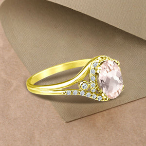 Exquisite 1.50 Carat Morganite Gemstone Ring with Diamonds in 14K Yellow Gold