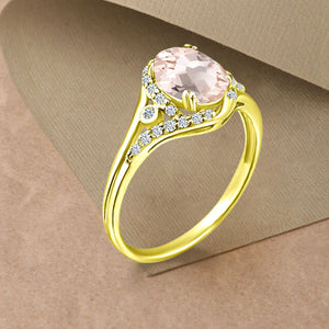 Exquisite 1.50 Carat Morganite Gemstone Ring with Diamonds in 14K Yellow Gold