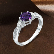 Load image into Gallery viewer, Three Stone Amethyst Gemstone Moissanite Diamond Engagement Ring in 14K White Gold