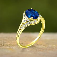 Load image into Gallery viewer, Exquisite Created-Sapphire Gemstone Ring with Diamonds in 14K Yellow Gold