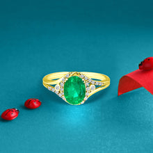 Load image into Gallery viewer, Exquisite 1.20 Carat Natural Emerald Gemstone Ring with Diamonds in 14K Yellow Gold