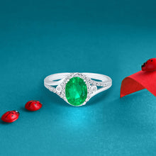 Load image into Gallery viewer, Exquisite 1.20 Carat Natural Emerald Gemstone Ring with Diamonds in 14K White Gold