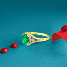 Load image into Gallery viewer, Exquisite 1.20 Carat Natural Emerald Gemstone Ring with Diamonds in 14K Yellow Gold