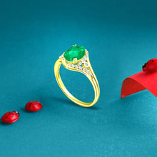 Load image into Gallery viewer, Exquisite 1.20 Carat Natural Emerald Gemstone Ring with Diamonds in 14K Yellow Gold