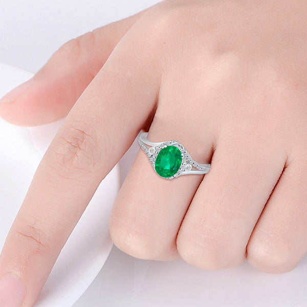 Exquisite 1.20 Carat Natural Emerald Gemstone Ring with Diamonds in 14K White Gold