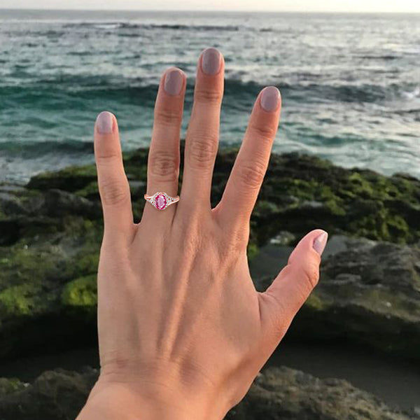 Exquisite 1.50 Carat Enhanced Pink Topaz Gemstone Ring with Diamonds in 14K Rose Gold