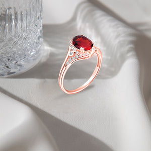 Exquisite 1.45 Carat Garnet Gemstone Ring with Diamonds in 14K Rose Gold