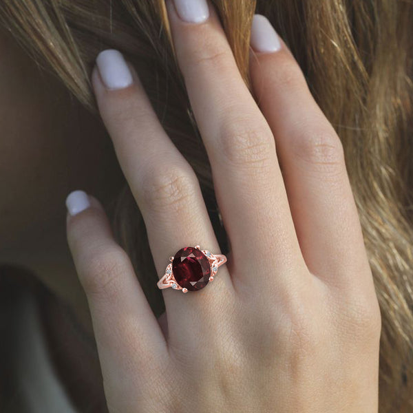 Oval cut garnet big gemstone engagement wedding ring in 14K Rose Gold