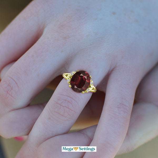 Oval cut garnet big gemstone engagement wedding ring in 14k yellow gold