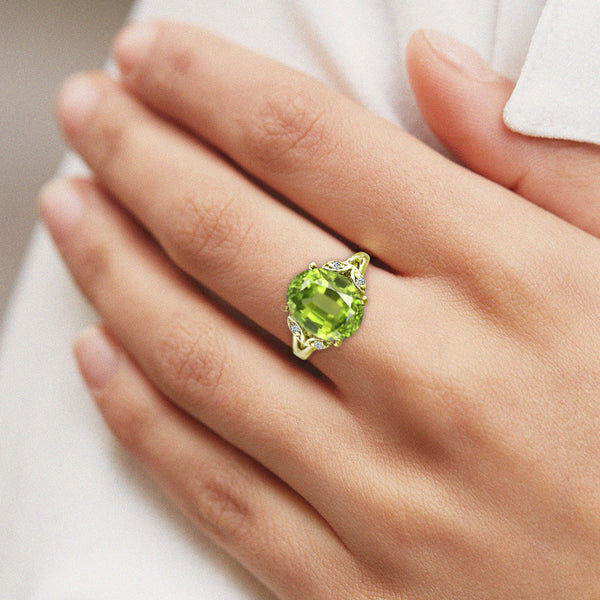 Oval cut peridot big gemstone engagement wedding ring in 14K Yellow Gold