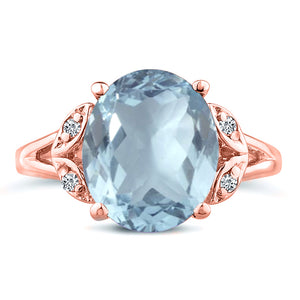 Oval cut aquamarine big gemstone engagement wedding ring in 14K Rose Gold