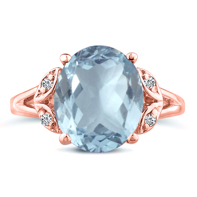 Oval cut aquamarine big gemstone engagement wedding ring in 14K Rose Gold