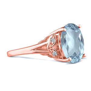 Oval cut aquamarine big gemstone engagement wedding ring in 14K Rose Gold