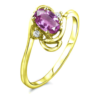 Diamond and Pink Sapphire Ring for Young Ladies in 14K Yellow Gold