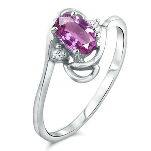 Diamond and Pink Sapphire Ring for Young Ladies in 14K White Gold