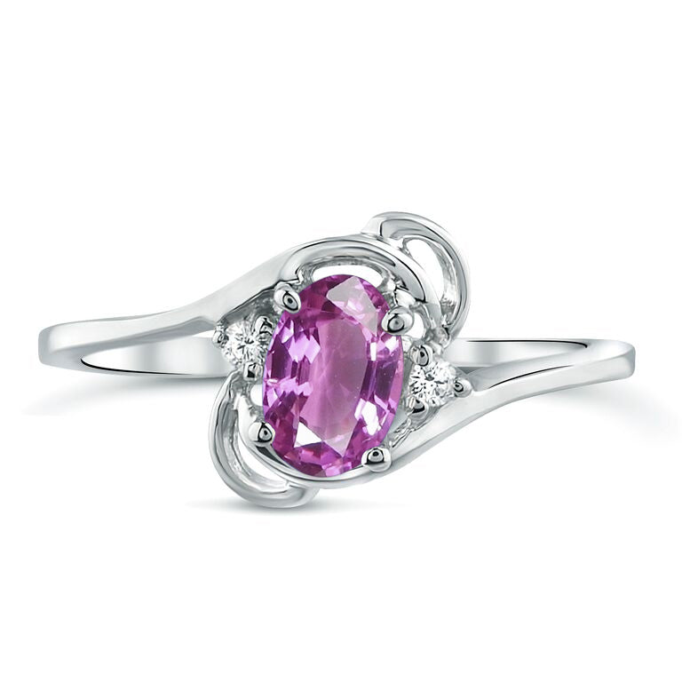 Diamond and Pink Sapphire Ring for Young Ladies in 14K White Gold