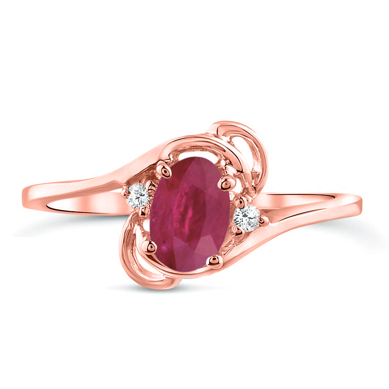 Diamond and Ruby Gemstone Ring for Young Ladies in 14K Rose Gold