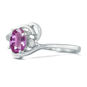 Diamond and Pink Sapphire Ring for Young Ladies in 14K White Gold