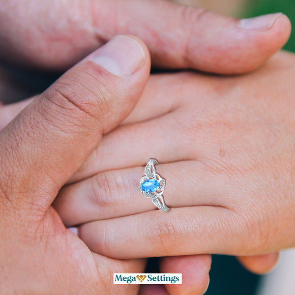 Stylish Oval Cut 7X5mm Blue Topaz Gemstone and Diamond in 14K White Gold Ring for Any Occasion