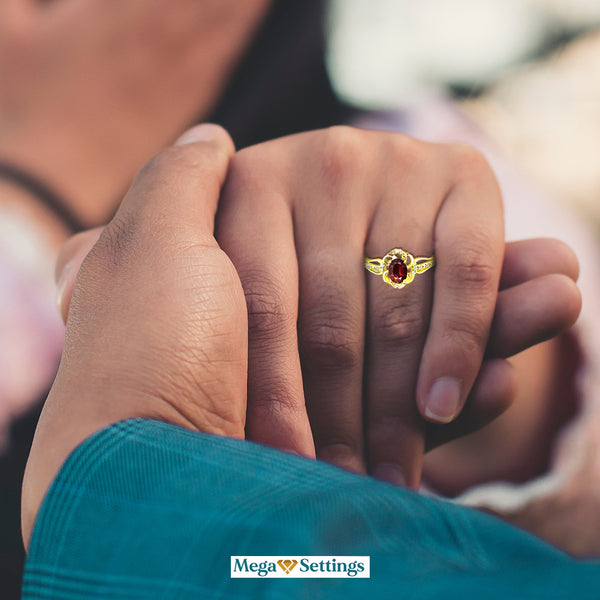 Stylish Oval Cut 7X5mm Garnet Gemstone and Diamond in 14K Yellow Gold Ring for Any Occasion