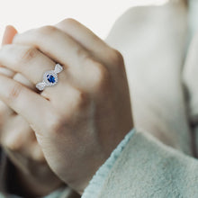 Load image into Gallery viewer, Exquisite Blue Sapphire and Diamond Engagement Ring in 14K White Gold