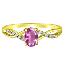 Load image into Gallery viewer, Exquisite Pink Sapphire Gemstone and Diamonds Twisted Band Ring in 14K Yellow Gold