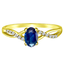 Load image into Gallery viewer, Exquisite Sapphire Gemstone and Diamonds Twisted Band Ring in 14K Yellow Gold