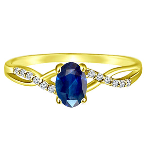 Exquisite Sapphire Gemstone and Diamonds Twisted Band Ring in 14K Yellow Gold