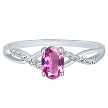 Load image into Gallery viewer, Exquisite Pink Sapphire Gemstone and Diamonds Twisted Band Ring in 14K White Gold