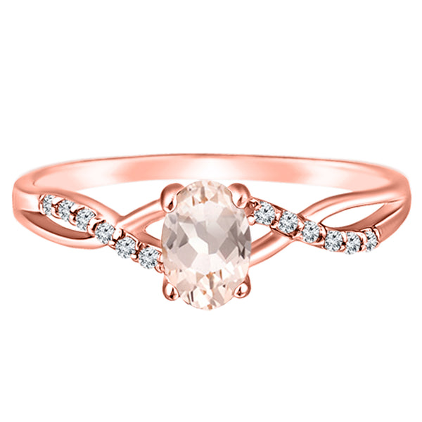 Exquisite Morganite Gemstone and Diamonds Twisted Band Ring in 14K Rose Gold