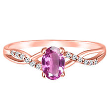 Load image into Gallery viewer, Exquisite Pink Sapphire Gemstone and Diamonds Twisted Band Ring in 14K Rose Gold