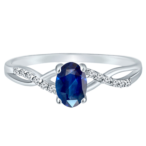 Exquisite Sapphire Gemstone and Diamonds Twisted Band Ring in 14K White Gold