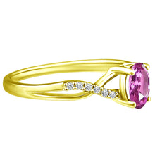 Load image into Gallery viewer, Exquisite Pink Sapphire Gemstone and Diamonds Twisted Band Ring in 14K Yellow Gold