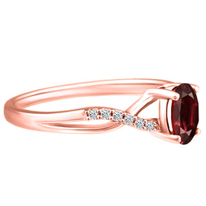 Exquisite Garnet Gemstone and Diamonds Twisted Band Ring in 14K Rose Gold